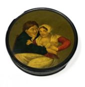 A BLACK LACQUER SNUFF BOX AND COVER, PROBABLY GERMAN, EARLY 19TH CENTURY