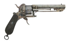 A SPANISH 54 BORE PIN-FIRE SIX-SHOT REVOLVER WITH SPRING BAYONET,