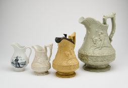 A GROUP OF THREE RIDGWAY STONEWARE JUGS IN SIZES, MID-19TH CENTURY
