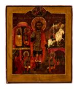 AN ICON OF ST THEODORE STRATELATES AND SCENES FROM HIS LIFE, RUSSIAN, 18TH CENTURY