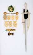 A SWORD, AN 18TH CENTURY INDENTURE, AND A COLLECTION OF UNIFORM FITTINGS, ROYAL COMPANY OF ARCHERS `