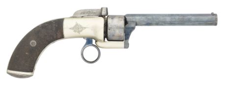 A 90 BORE PERCUSSION TRANSITIONAL SINGLE-ACTION SIX-SHOT REVOLVER RETAILED BY COGSWELL,