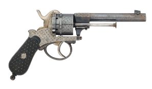 A LIEGE 90 BORE PIN-FIRE SIX-SHOT REVOLVER, LATE 19TH CENTURY