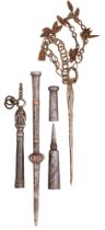 THREE INDIAN TERMINALS, AND A FLAIL, 18TH/9TH CENTURY