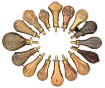 FIFTEEN VARIOUS POWDER-FLASKS FOR SPORTING GUNS,