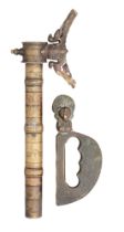 A SOUTH INDIAN MOUNT FOR AN AXE, AND A KNUCKLE-PUNCH, 19TH CENTURY OR EARLIER,