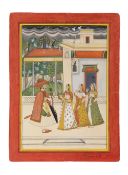 AN INDIAN MINIATURE PAINTING, A HOMECOMING IN THE MONSOON RAIN, 19TH CENTURY
