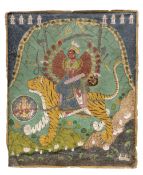 DIVINE FURY, GODDESS DURGA IN ETERNAL TRIUMPH, MANKOT, PAHARI, NORTH INDIA, 19TH CENTURY