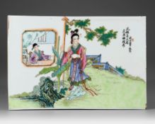 A CHINESE FAMILLE ROSE PORCELAIN TILE , REPUBLIC PERIOD