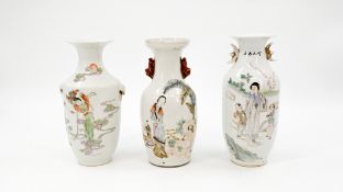 A lot of three small Chinese Qianjiang and Famille Rose vases - variously decorated