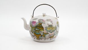 A Chinese Qianjiang porcelain teapot - finely decorated with antiques and valuables
