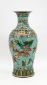 A Chinese Famille Verte porcelain vase - decorated with warriors