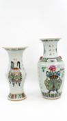 A composed lot of two Chinese Qianjiang and Famille Rose decorated porcelain vases