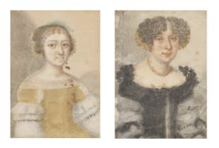 17th Century English School. Portrait of a Young Lady, Watercolour and pencil, Dated 1673, 7.75" x