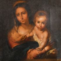 After Bartolome Esteban Murillo (1617-1682) Spanish. Mother and Child, Oil on canvas, 9" x 9" (22.