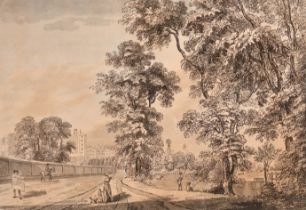 Circle of Paul Sandby (1730-1809) British. "Windsor from Datchet Lane", Watercolour, ink and wash,