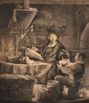 After Rembrandt van Rijn (1606-1669) Dutch. "Jan Uytenbogaert, The Goldweigher", Engraving, unframed