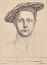 Richard Dalton (1715-1791) British. "Francis Russel E: of Bedford" after Holbein, Etching,