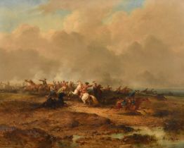 Early 19th Century Dutch School. A Battle Scene, Oil on panel, 11" x 13.75" (27.8 x 34.8cm)