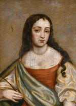 Circle of Pierre Mignard (1612-1695) French. Portrait of a Noblewoman, Oil on canvas, 16.5" x 12.25"