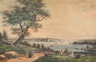 After Ambroise Louis Ganeray (1783-1857) French. "Vue de New York", Print, Inscribed on a label