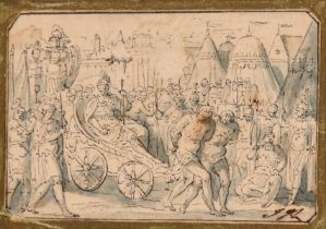 Circle of Francois Boitard (c.1670-c1715) French. A Procession, Ink and wash, Bears initials, and