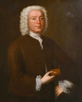 Late 18th Century English School. Portrait of a Wigged Gentleman holding a Book, Oil on canvas, In a