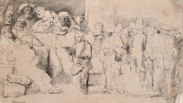 After Rembrandt van Rijn (1606-1669) Dutch. "Christ Disputing with the Doctors: A Sketch",