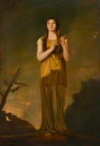 Circle of Henry Fuseli (1741-1825) Swiss. Lady with a Lyre with a Figure in the distance, Oil on