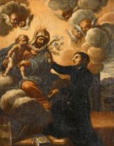 17th Century Italian School. Madonna and Child with a Saint and Heavenly Cherubs, Oil on canvas,