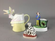 A Trio of 19th and Later Continental Pottery Items - Small Chelsea Style Dalmation and Pup Figurine,