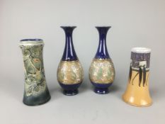 Royal Doulton Vases x 4. One in the Art Nouveau Style, One in a Stylised Studio Pottery Style and a 