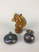 Alta Glass Medicine Hat - Amber Controlled Bubble Glass Squirrel Mid Century and 2 Pieces of Isle of