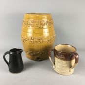 Large Glazed Barrel With Vine Decoration a Doulton Lambeth Style Three handled Large Vessel and a St