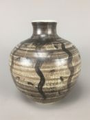 Mid Century Dated 58 Studio pottery Earthenware and Glazed Vase, Decorated in Stylistic Vines. Full 