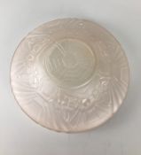 Art Deco Jobling Glass Pattern No 6000 Shallow Frosted Rose Glass Bowl Circa 1932. Dia 25.5cm 