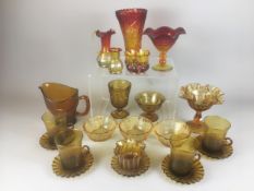 Bittersweet Style and Smokey Amber Pressed Glass Collection. 18 pieces in total. 