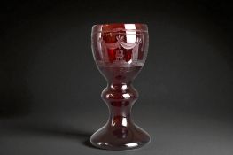 A 19th century Masonic ruby glass Goblet. Bohemia, C1890. Engraved with Masonic imagery.  Height - 1