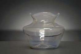 An Opalescent squat form glass vase. Height - 13cm 
