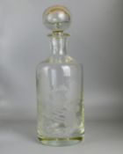 A Mid Twentieth Century lead crystal decanter with very well achieved etched/engraved images of a hu