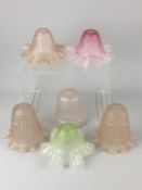Frosted Pressed Glass Early 20th Century Shades. 6 in total. Matching Pair of Rose Glass examples et
