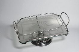 An Art Deco Chrome & glass cake stand. With starburst pattern. 12 x 25cm 