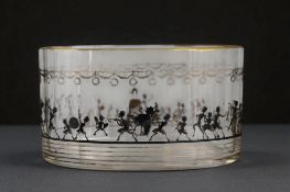 Bohemian Adolf Beckert glass Schwarzlot bowl. Faceted edge, enamel & gilt. Early 20th century. 14.5 