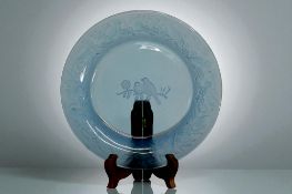 A Swedish? moulded blue glass 'Birds' dish. Diameter - 23cm 