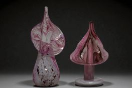 Two pink glass Jack in the Pulpit vases. Tallest - 26cm 
