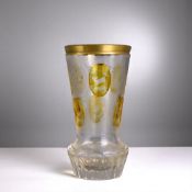A 19th century Bohemian flashed 'thumbprint' glass vase. Amber to clear, thumbprints decorated with 