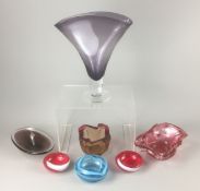 Good Selection of Mid Century Art Glass to include a Large Amethyst Footed Vase and a Pair of Strawb