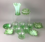 Green Pressed Glass collection - To include a Set of 6 Sorbet Dishes vases and Bowls etc.. 