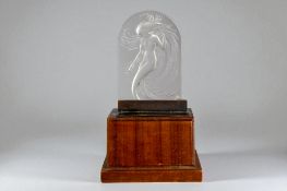 A Vintage Lalique Naiade pattern 'Water Nymph'. Originally top toÂ cendrier, now mounted on Oak base
