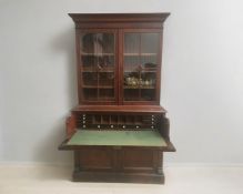 19th Century Mid Victorian Secretaire Bookcase. Glazed Doored top to shelves, to fully fitted Secret